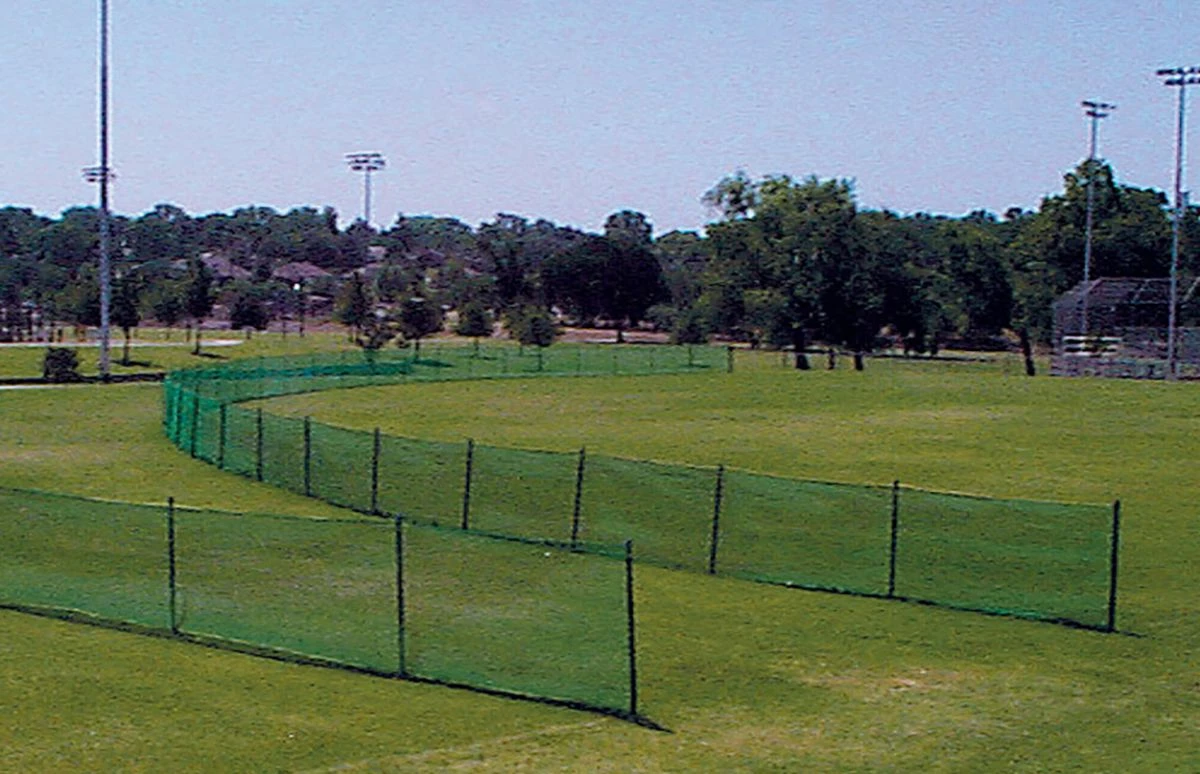 150' Portable Temporary Mesh Outfield Fencing w/ Ground Sockets Blue 1 150' Portable Temporary Mesh Outfield Fencing w/ Ground Sockets Blue
