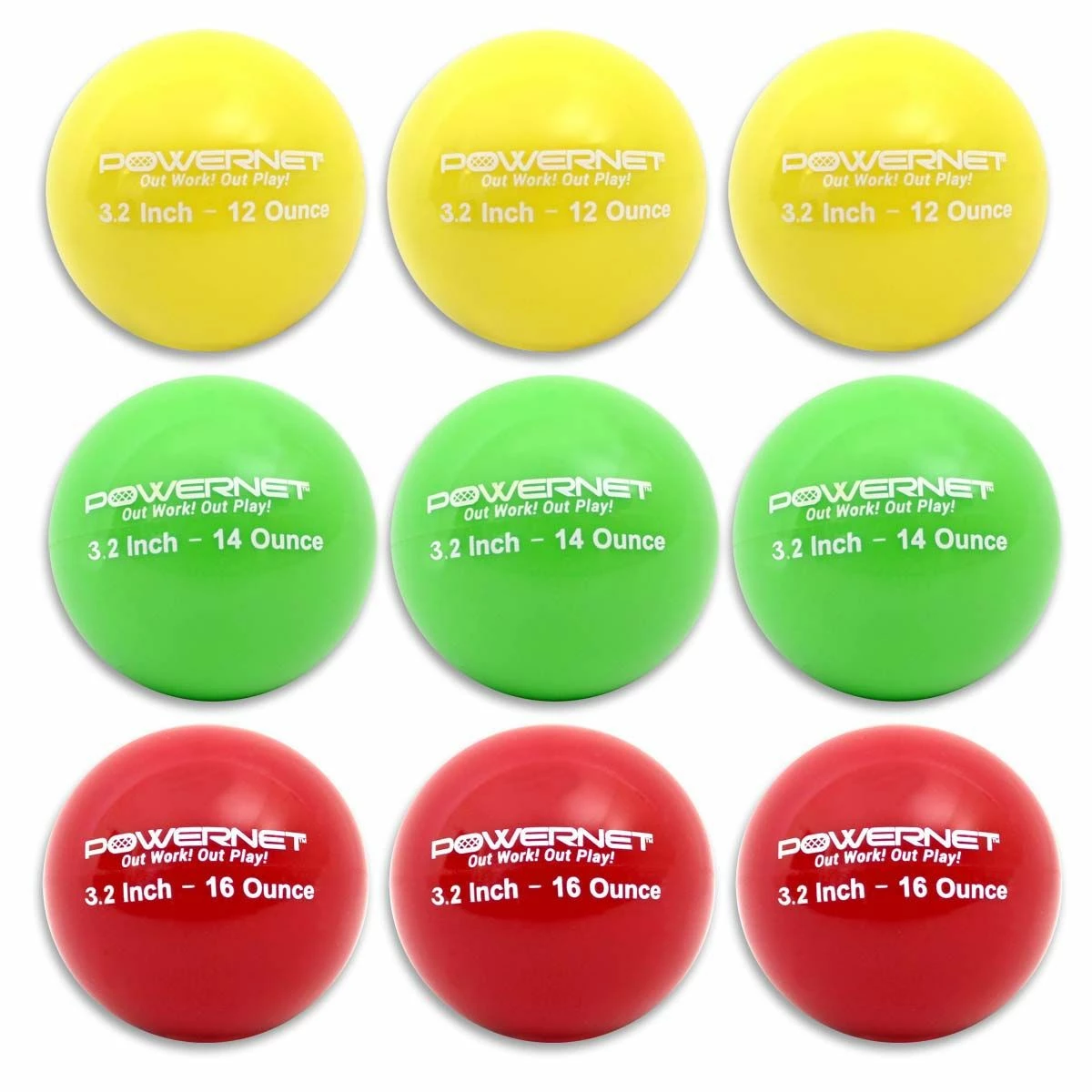 POWERNET Weighted Training Softball Set, 3.2" (9) 1 POWERNET Weighted Training Softball Set, 3.2" (9)