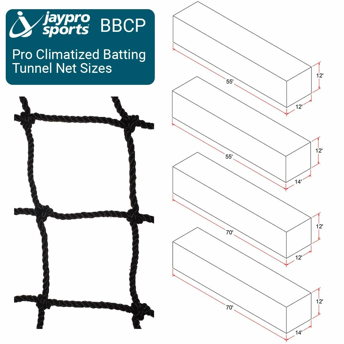 55' & 70' Jaypro Pro Climatized Batting Tunnel Nets, #42 Thread Count 2 55' & 70' Jaypro Pro Climatized Batting Tunnel Nets, #42 Thread Count - Image 2