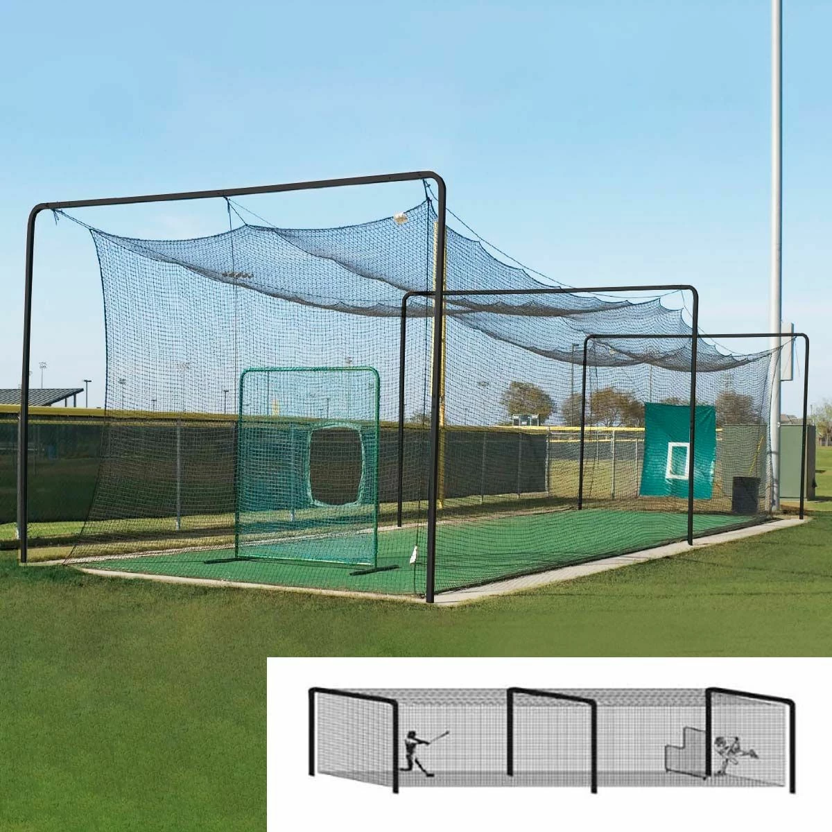 55' Varsity Batting Cage Tunnel Frame, 3-Section, Baseball/Softball 1 55' Varsity Batting Cage Tunnel Frame, 3-Section, Baseball/Softball